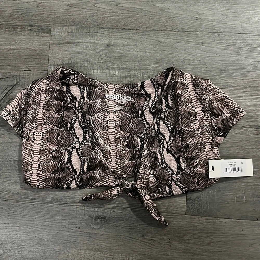 Frankie's Bikinis Brown Snake Print Tie Front Bikini Top